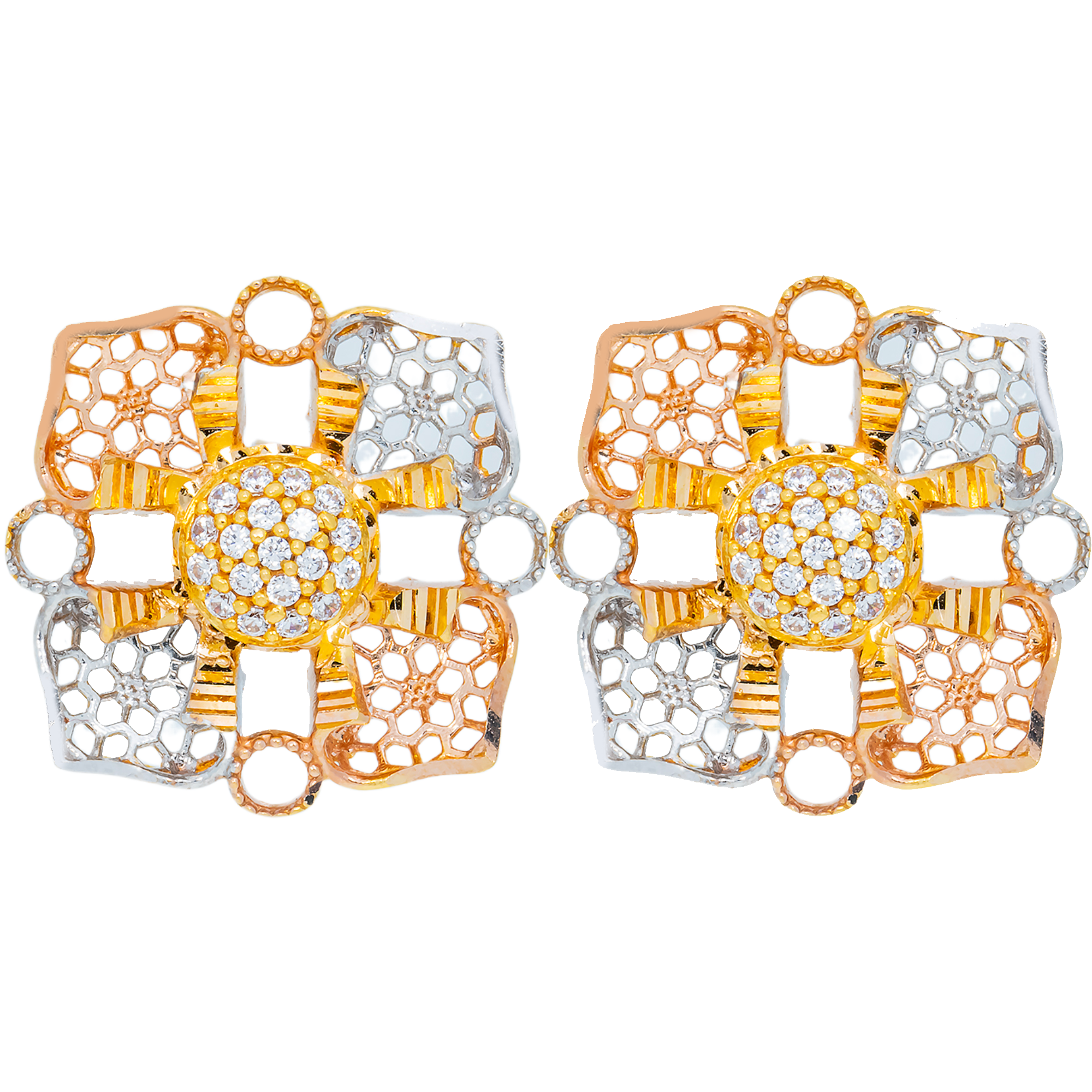 22K Multi-Tone Gold Turkish Stud Earrings (7.3 grams) – Virani Jewelers