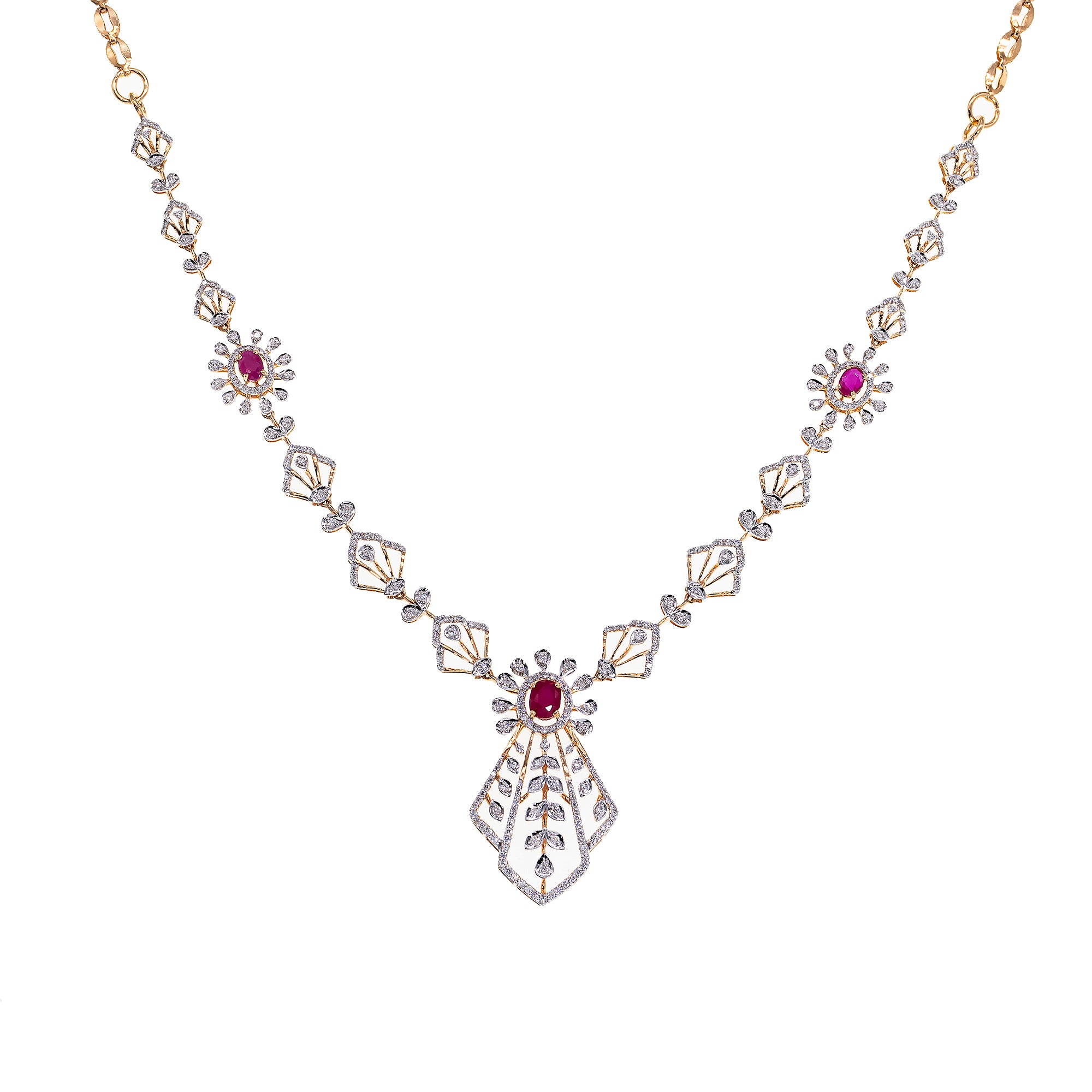 18K Rose Gold, Ruby & 1.06 CT Diamond Necklace Set (13.16 grams ...