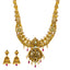 22K Gold Temple Bridal Necklace Set w/ Emerald Ruby Pearl (75.6 gm)