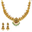 22K Gold Temple Bridal Necklace Set w/ Emerald, Ruby, and Pearl (27g)