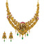 22K Gold Temple Bridal Necklace Set w/ Emerald, Ruby, Pearl (43.4g)
