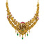 22K Gold Temple Bridal Necklace Set w/ Emerald, Ruby, Pearl (43.4g)