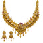 22K Gold Temple Bridal Necklace Set w/ Emerald, Ruby, Pearl (38.3 g)
