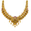 22K Gold Temple Bridal Necklace Set w/ Emerald, Ruby, Pearl (38.3 g)