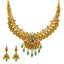 22K Gold Temple Bridal Necklace Set w/ Emerald, Ruby, Pearl (37 g)