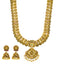 22K Antique Gold Temple Necklace Set w/ Emerald, Ruby, CZ (92.2g)