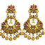 22K Antique Gold Temple Chandbali Earrings w/ Emerald, Ruby (15.2g)