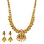 22K Gold Antique Lakshmi Necklace Set w/ Emerald, Ruby, CZ (63.2g)