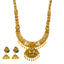 22K Antique Gold Temple Necklace Set w/ Emerald, Ruby, CZ (88.9g)