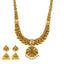 22K Antique Gold Temple Necklace Set w/ Emerald, Ruby, CZ (81.8 grams)