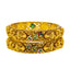 22K Gold Antique Temple Bangle Pair size 2.4 w/ Emerald (38.5g)