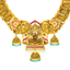 22K Antique Gold, CZ, Emerald, & Ruby Lakshmi Necklace & Jhumki Set (64.2gm)