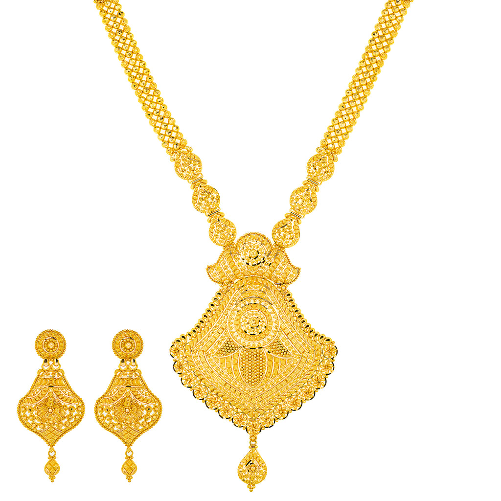 22K Yellow Gold Bridal Necklace Earring Set 81.5 grams