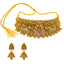 22K Yellow Gold Temple Lakshmi Choker Set with Ruby & CZ (49.4 grams)