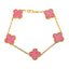 18K Yellow Gold Pink Clover Bracelet (10.8 grams)