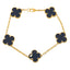 18K Yellow Gold Black Pearl Clover Chain Bracelet (11.9 grams)
