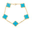 18K Yellow Gold Light Blue Clover Beaded Bracelet (11.7 grams)