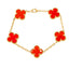 18K Yellow Gold Red Clover Beaded Bracelet (10.2 grams)