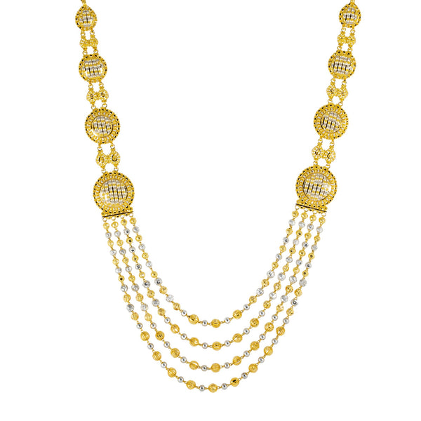 22K Yellow & White Gold Beaded Bridal Necklace Set (87.5gm) | 



Elevate your wedding ensemble with this elegant 22k gold necklace and earrings set by Virani ...