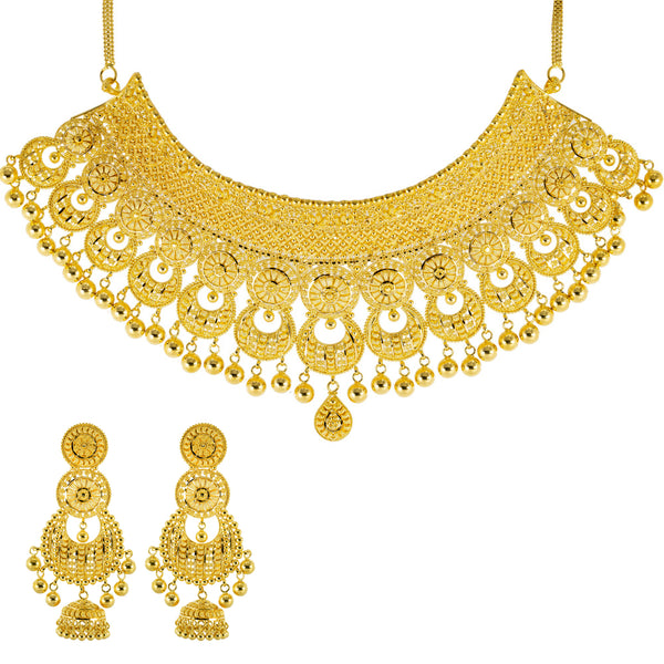 22K Yellow Gold Bridal Choker Necklace Set (123.1gm) | 



Adorn yourself with the elegance of Indian gold  wearing this exquisite 22k yellow gold neckl...