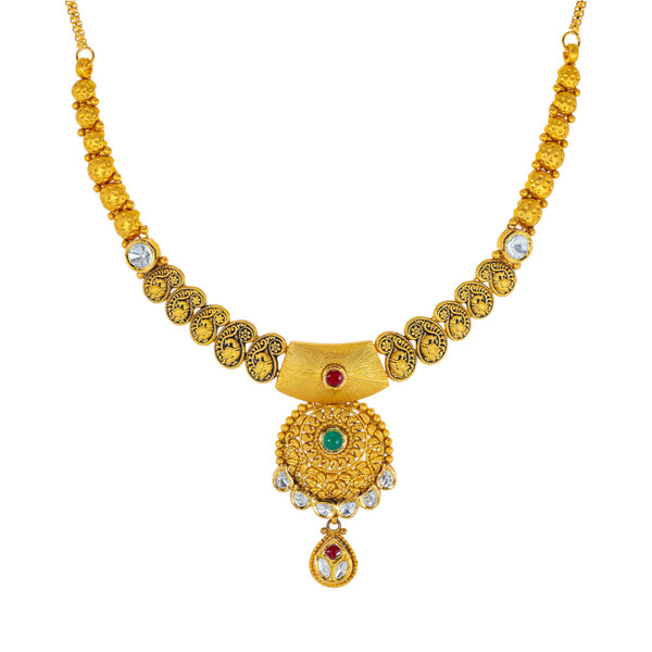 22K Antique Gold Jewelry Set w/ Kundan, Emerald, & Ruby (36.6gm) | 



Embrace the rich heritage of Indian craftsmanship with this exquisite 22k antique gold jewelr...