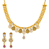 22K Antique Gold Jewelry Set w/ CZ, Kundan & Ruby (42.9gm) | 



Adorn yourself with the elegance of this gorgeous 22k antique gold jewelry set by Virani Jewe...
