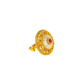 22K Antique Gold, Ruby & CZ Cocktail Ring (9.2gm) | 



Embellish your hand with the exquisite charm of this 22k antique gold cocktail ring by Virani...