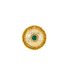 22K Antique Gold, CZ & Emerald Cocktail Ring (9.6gm)
