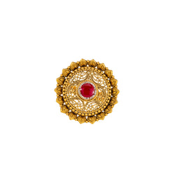 22K Antique Gold, CZ & Ruby Cocktail Ring (9gm)