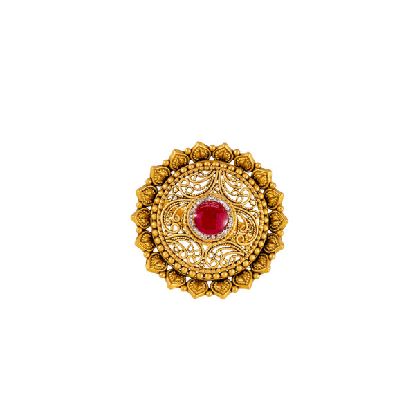 22K Antique Gold, CZ & Ruby Cocktail Ring (9gm) | 



Elevate your ensemble with the splendor of this 22k antique gold cocktail ring by Virani Jewe...