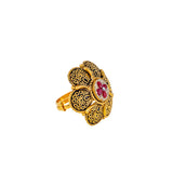 22K Antique Gold, CZ & Ruby Cocktail Ring (7gm) | 



Adorn your hand with the timeless elegance of this 22k antique gold cocktail ring by Virani J...