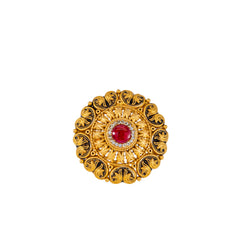 22K Antique Gold, CZ & Ruby Cocktail Ring (9.4gm)