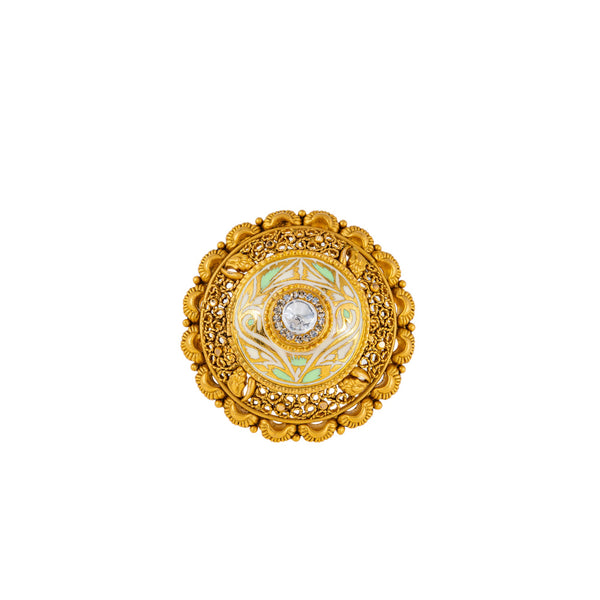 22K Antique Gold, CZ & Kundan Cocktail Ring (9.2gm) | 



Adorn your finger with the timeless elegance of this 22k antique gold cocktail ring by Virani...