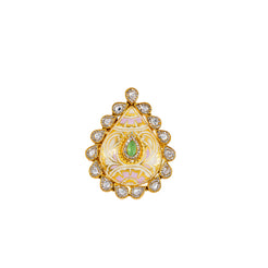 22K Antique Gold, CZ, Emerald & Kundan Cocktail Ring (11.9gm)