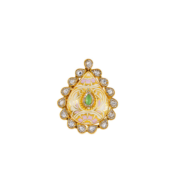 22K Antique Gold, CZ, Emerald & Kundan Cocktail Ring (11.9gm) | 



Elevate your ensemble with the sophistication of this 22k antique gold cocktail ring by Viran...