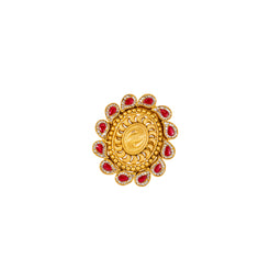 22K Antique Gold, CZ & Ruby Cocktail Ring (10.1gm)