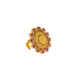 22K Antique Gold, CZ & Ruby Cocktail Ring (10.1gm) | 



Embrace the beauty of Indian craftsmanship with this exquisite 22k antique gold cocktail ring...