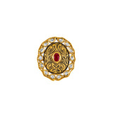 22K Antique Gold, Kundan & Ruby Cocktail Ring (11.6gm) | 



Adorn your hand with the splendor of this 22k gold cocktail ring by Virani Jewelers. Featurin...