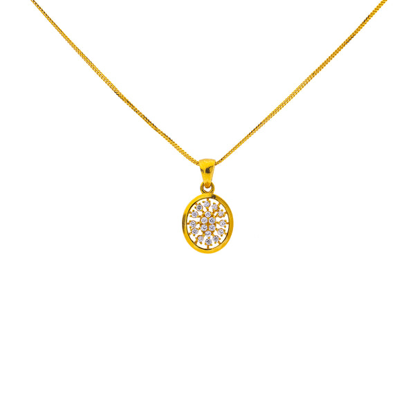 22K Yellow Gold 17 inch Pendant Necklace Set w/ CZ (8gm) | Experience the luxury of owning this 22k yellow gold pendant necklace and earring set by Virani J...