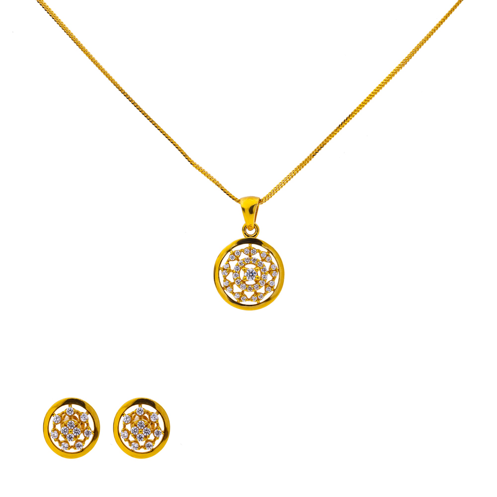 22K Yellow Gold 17 inch Pendant Necklace Set w/ CZ (7gm) G – Virani ...
