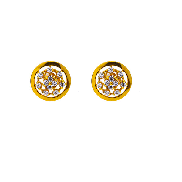 22K Yellow Gold 17 inch Pendant Necklace Set w/ CZ (7gm) | This 22k yellow gold pendant necklace and earring set by Virani Jewelers captures the brilliance ...