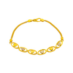 22K Yellow Gold & CZ 7 inch Heart Link Bracelet (7.5gm)