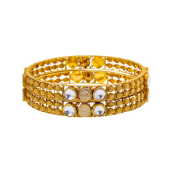 22K Yellow Gold & Kundan Bangle Set of 2 in Size 2.6 (33.2gm)