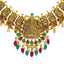 22K Antique Gold Lakshmi Temple Necklace w/ Emeralds, Ruby, Pearls & CZ (54gm)