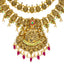 22K Antique Gold Lakshmi Temple Necklace w/ Emeralds, Ruby, Pearls & CZ (68.1gm)