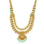 22K Antique Gold Lakshmi Temple Necklace w/ Emeralds, Ruby, Pearls & CZ (66.4gm)