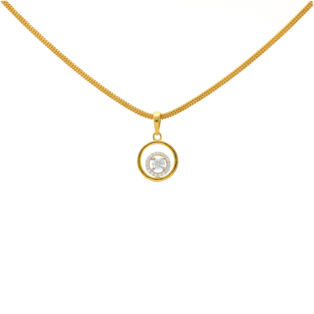 22K Yellow Gold & CZ Pendant Necklace (2.5gm) | 



Make a statement of timeless beauty with this lovely 22k yellow gold pendant necklace by Vira...