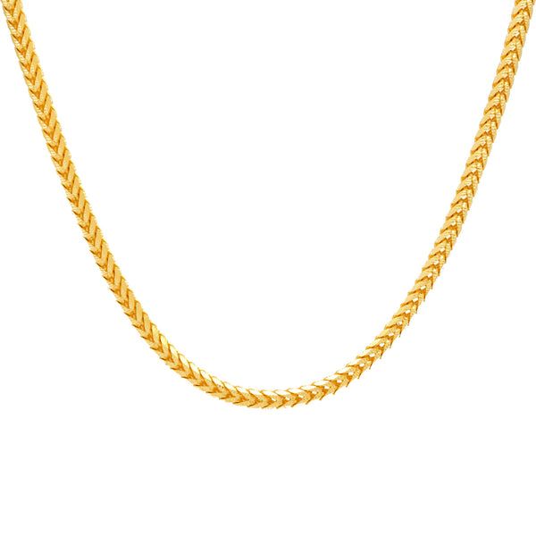 22K Yellow Gold 24in Wheat Chain (80.4gm) | Adorn your neckline with this simple and sophisticated 22k gold Wheat chain for men by Virani Jew...