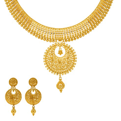 22K Yellow Gold Filigree Necklace Set (53.4gm)