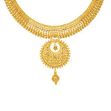 22K Yellow Gold Filigree Necklace Set (53.4gm) | 



Elevate your ensemble this our elegant 22k yellow gold necklace and earring set by Virani Jew...